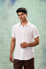 White Half Sleeve Linen Shirt