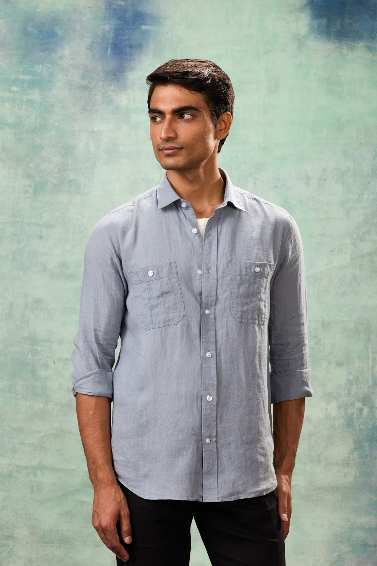 Blue Full Sleeve Safari Shirt
