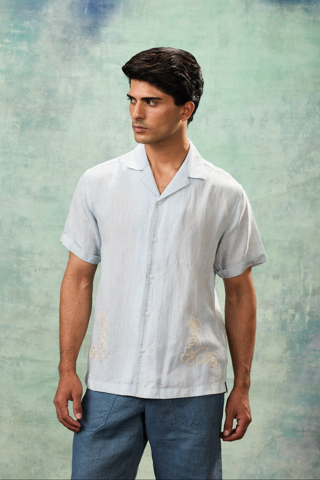 Light Blue Half Sleeve Resort Collar Shirt