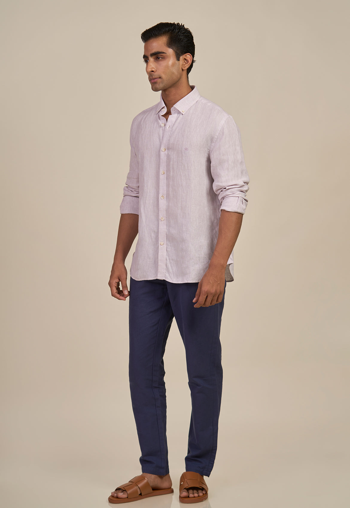 Navy Napoli Pleated Linen Trouser