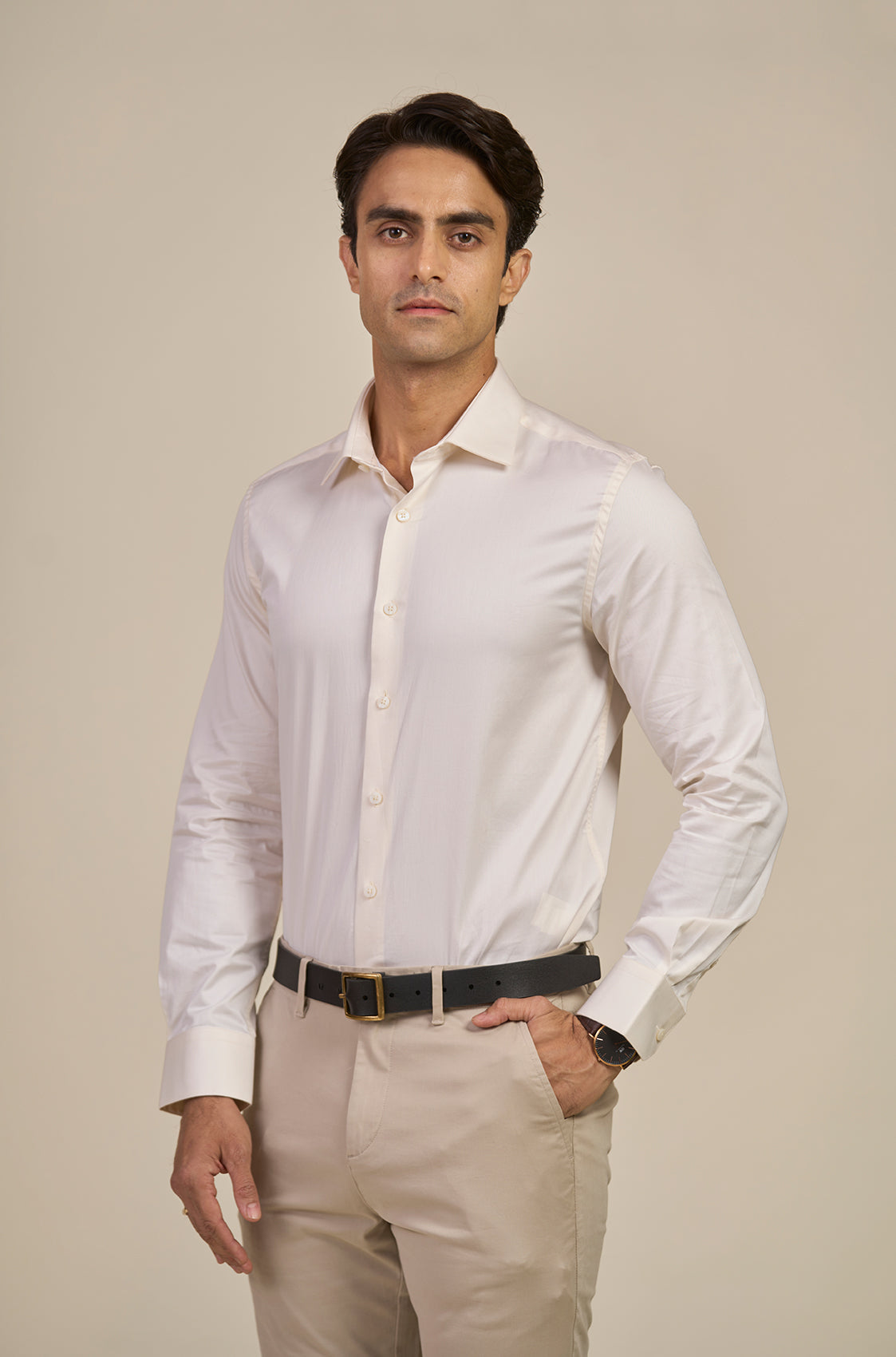 Beige Supima Cotton Dress Shirt