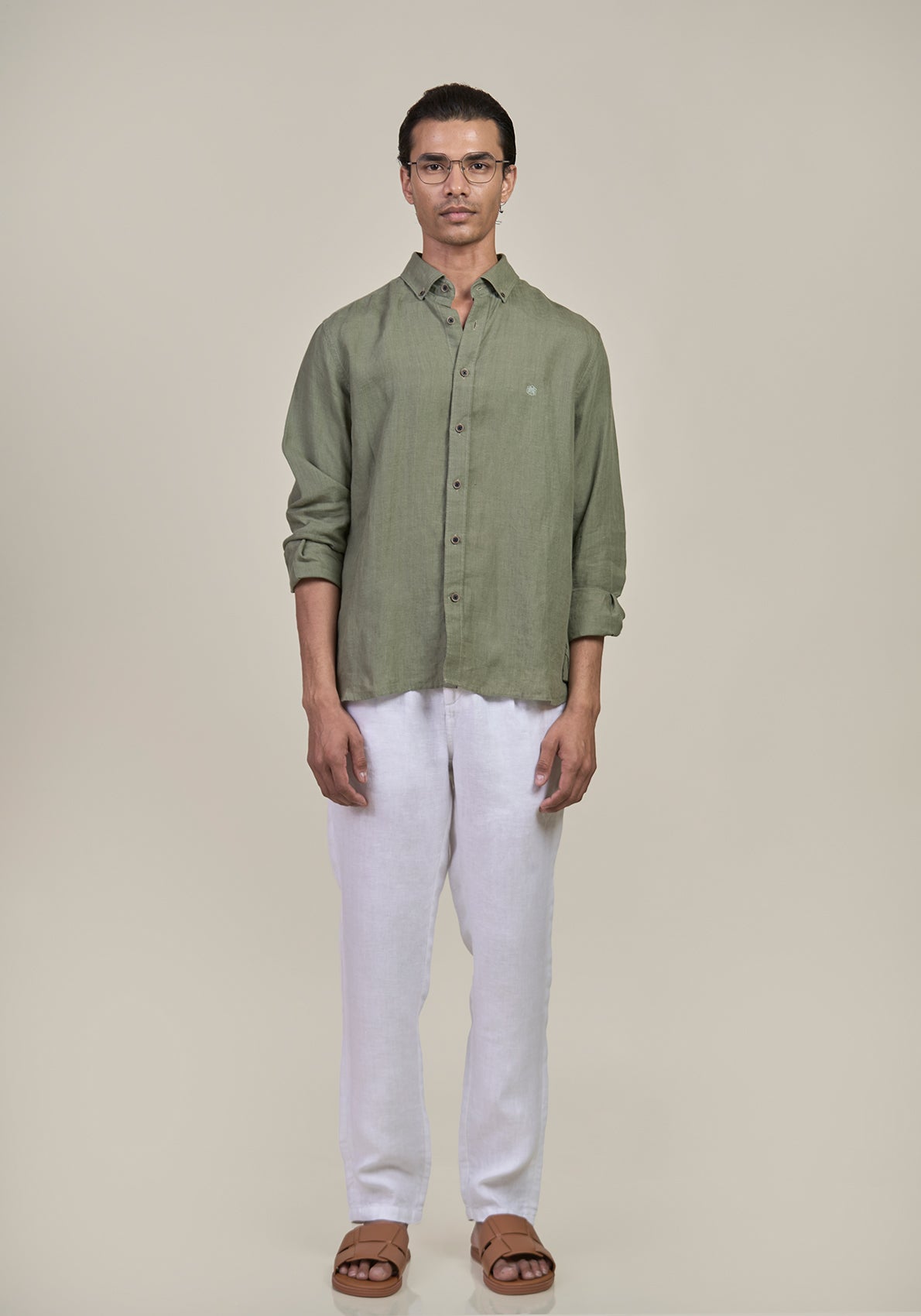 White Napoli Pleated Linen Trouser