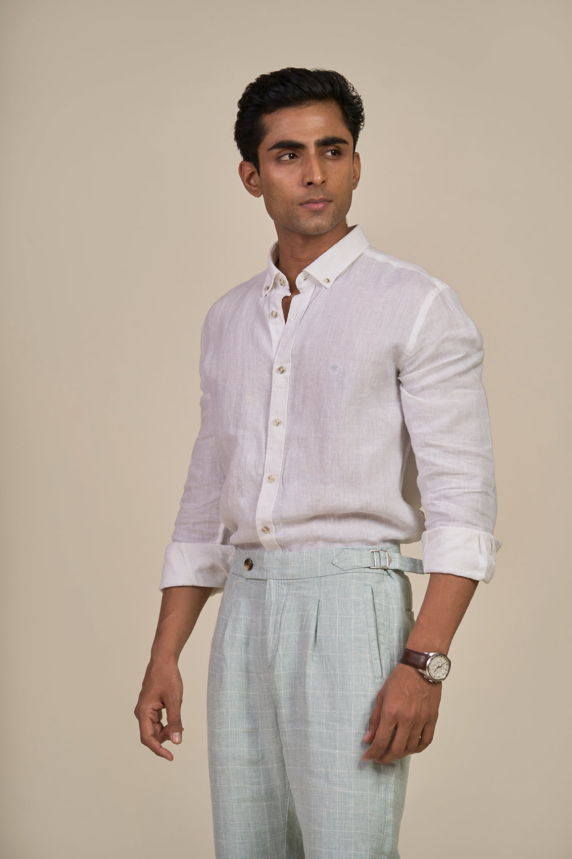 White Solid White Linen Shirt